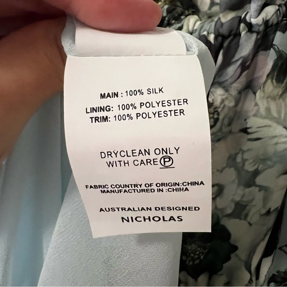 NICHOLAS Silk Evergreen Floral Dress Off the Shoulder Bell Sleeves Whimsigoth - Picture 13 of 16